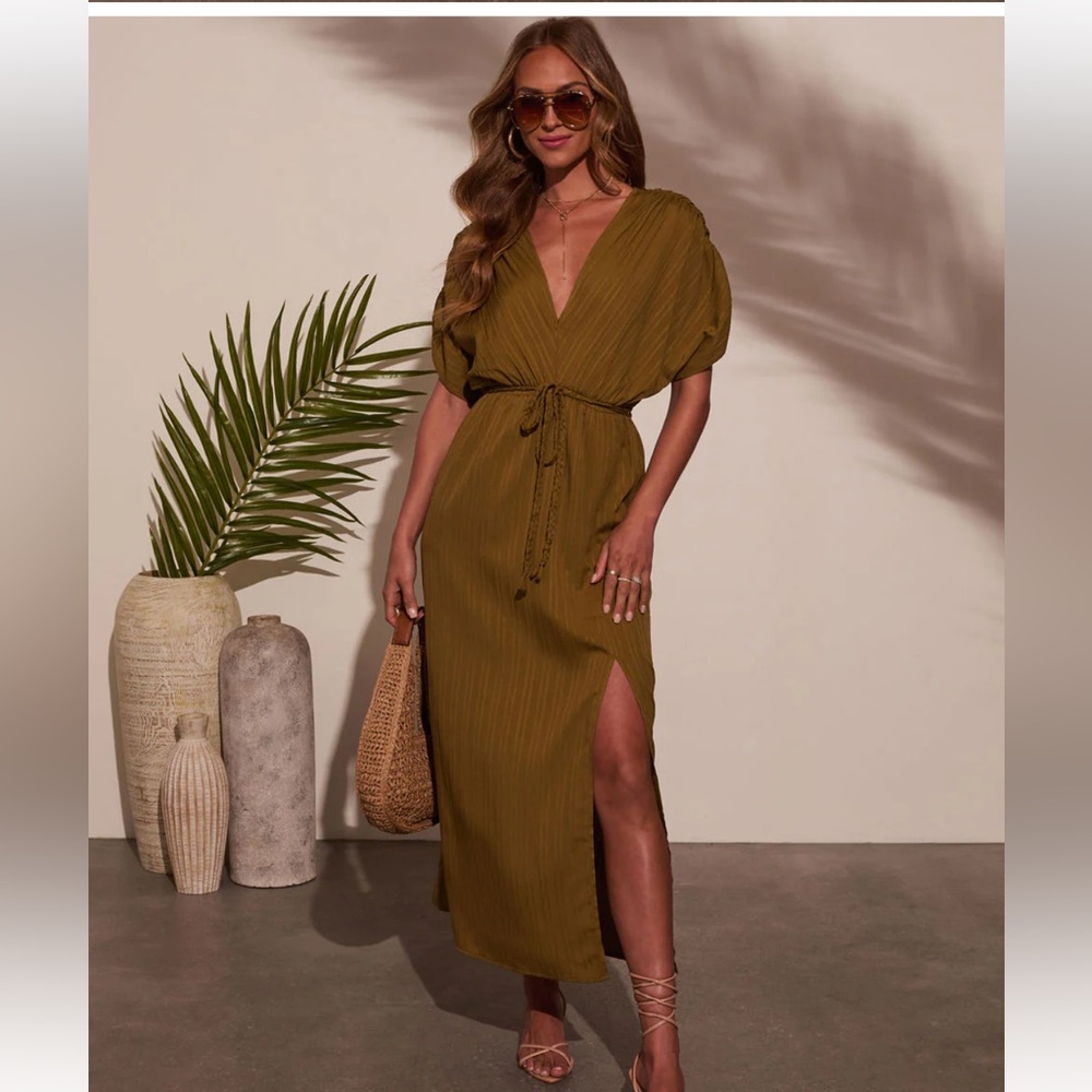 Vici Olive Maxi Dress with Slit